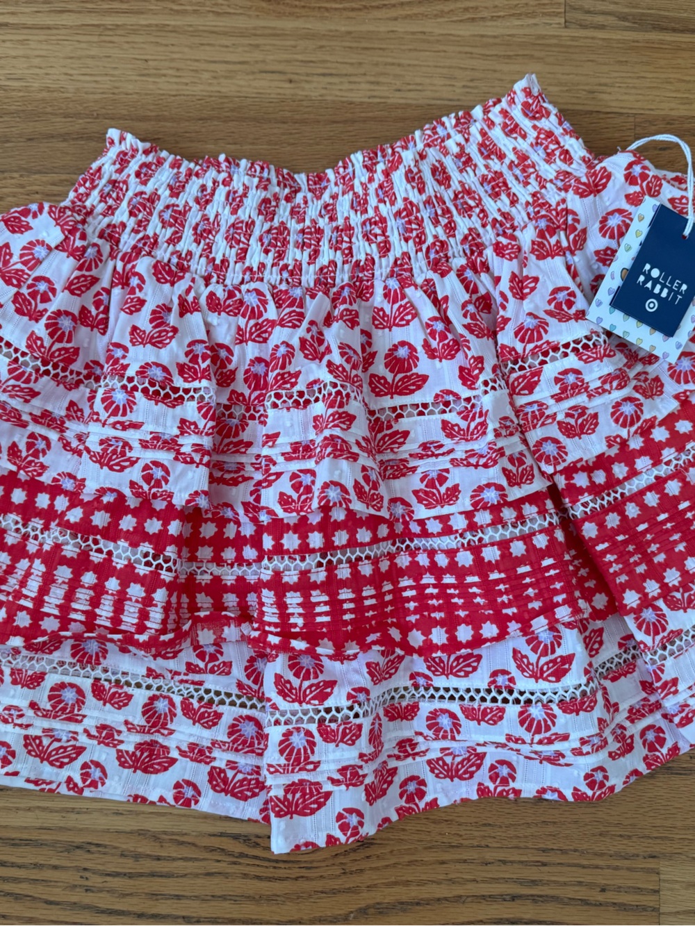Roller Rabbit for Target Red & White Printed Smocked Mini Skirt NWT XS